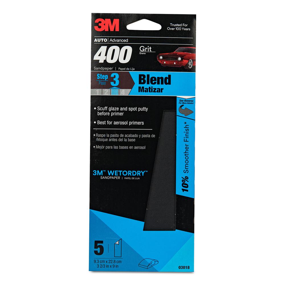 3M Wet or Dry 32/3 in. x 9 in. 400 Grit Sandpaper (5Pack) (Case of 18)03018 The Home Depot