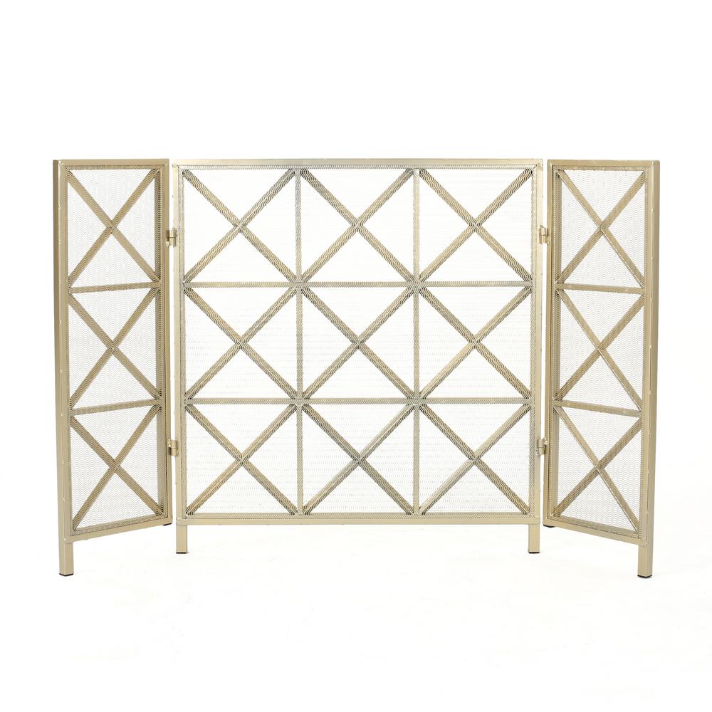 Noble House Margaret Gold Iron 3-Panel Fireplace Screen