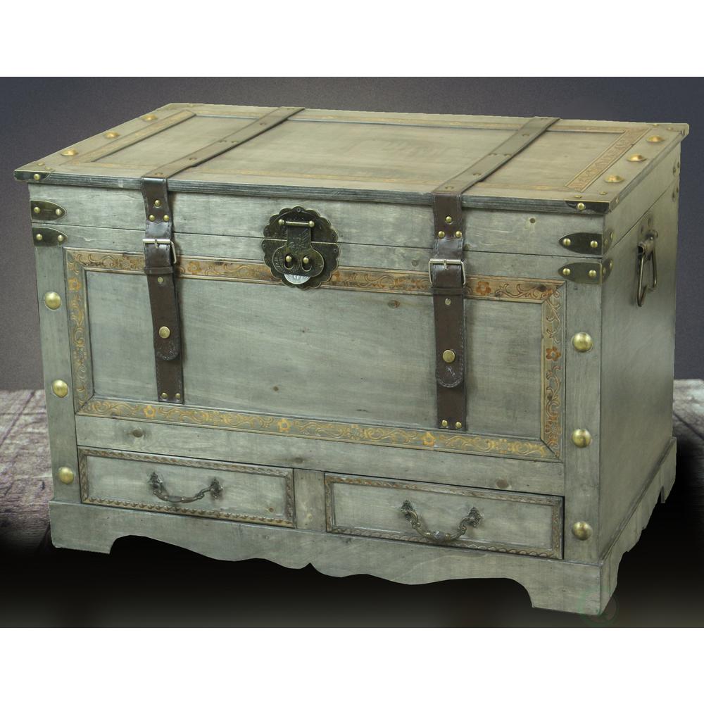 Vintiquewise Rustic Gray Large Wooden Storage Trunk Coffee ...