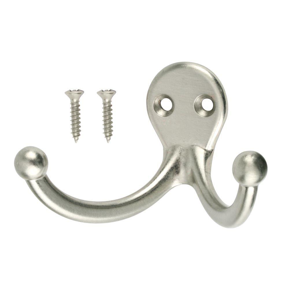 Crown Bolt Satin Nickel Double Prong Robe Hook 61991 The