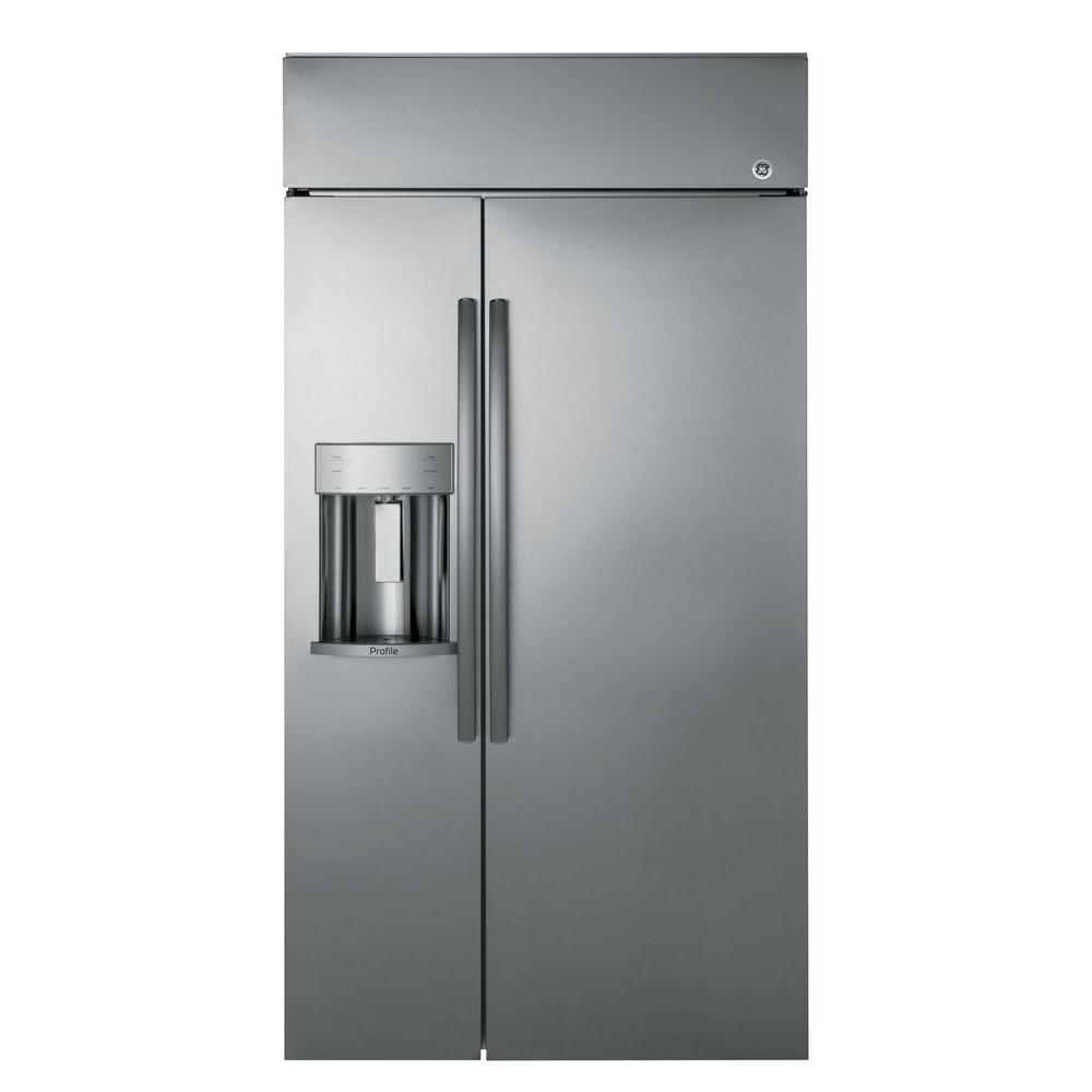 GE Profile 42 in. W 24.3 cu. ft. Built-In Side by Side Refrigerator in Stainless Steel 