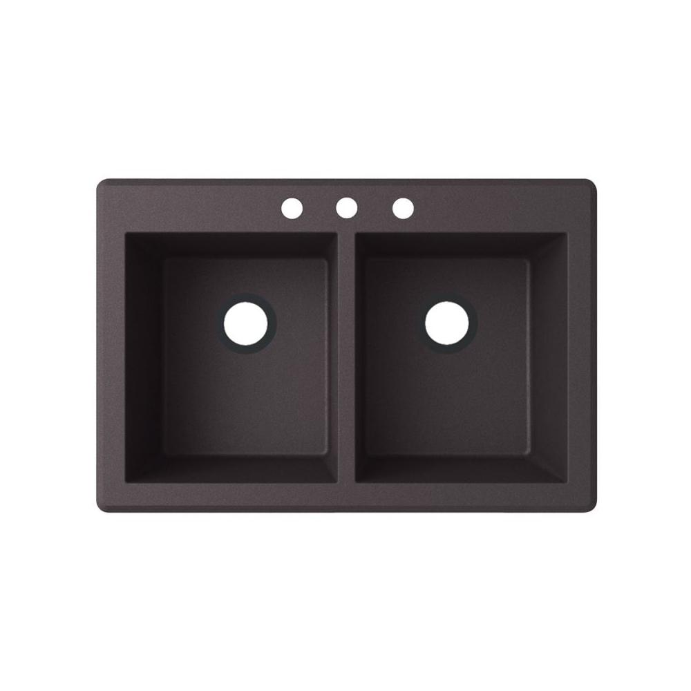 Swan Dual Mount Granite 33 In X 22 In 3 Hole 50 50 Double Bowl   Nero Swan Drop In Kitchen Sinks Qz03322sq 077 3 64 145 