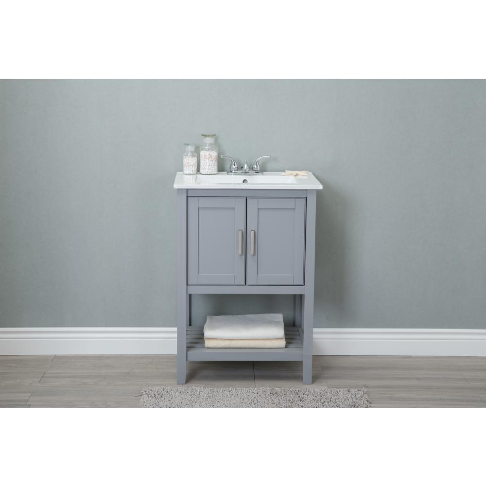 24 In W X 33 H Vanity Gray With Ceramic Top White W X 33 In H Vanity Gray With Ceramic Top White