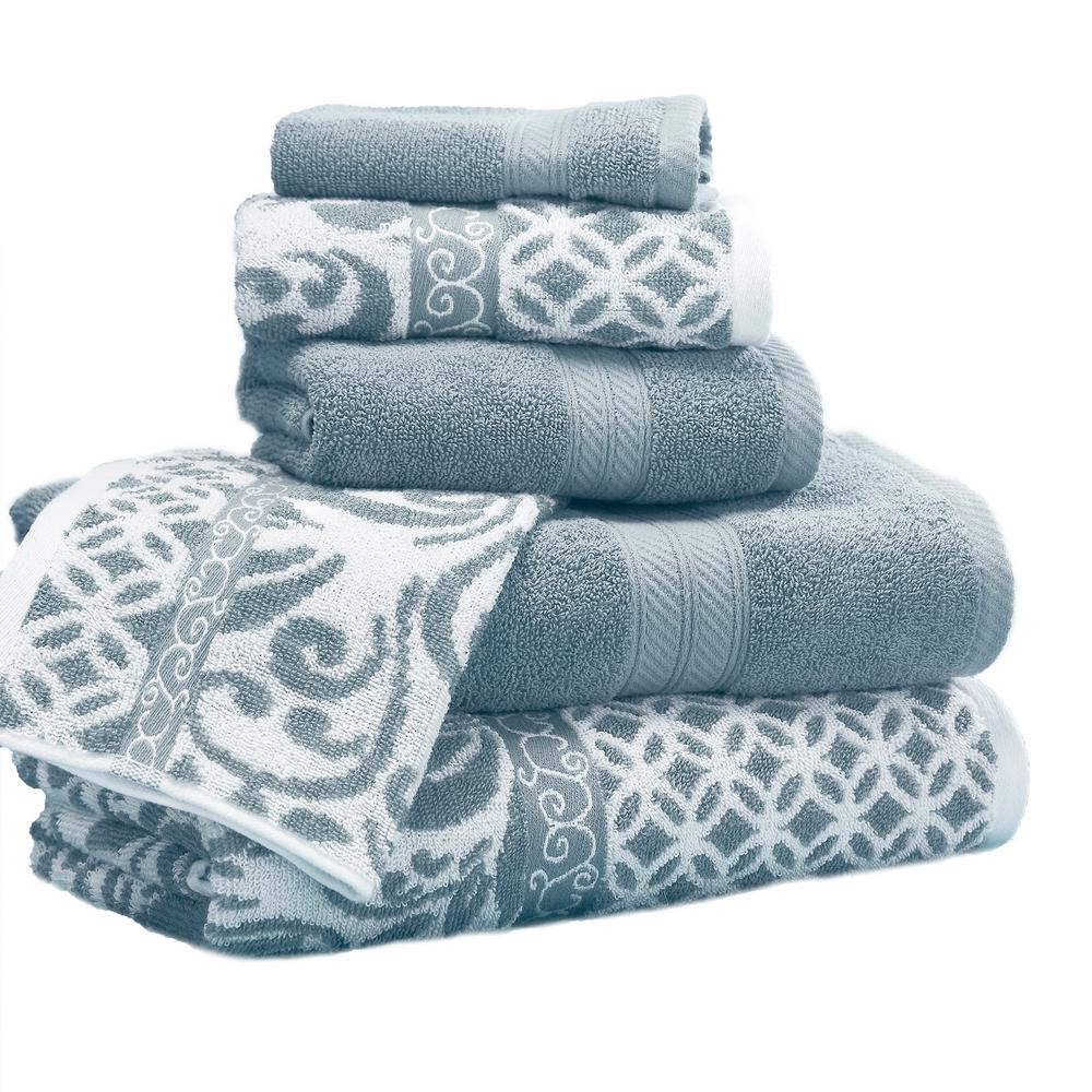 Trefoil 6 Piece Sterling Blue Geometric Bath Towel Set Trefoil 6 Piece Sterling Blue Geometric Bath Towel Set