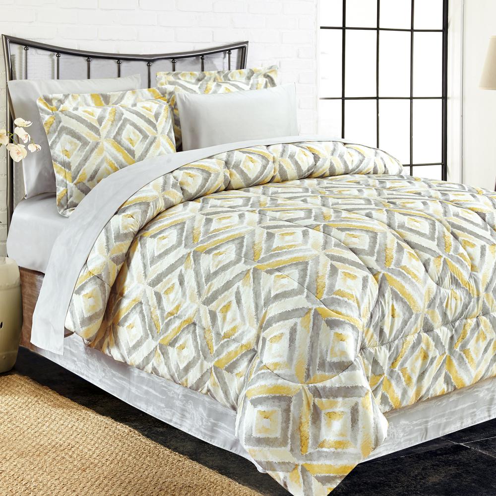 Brown Grey Porter 8 Piece Yellow King Bed In A Bag Set