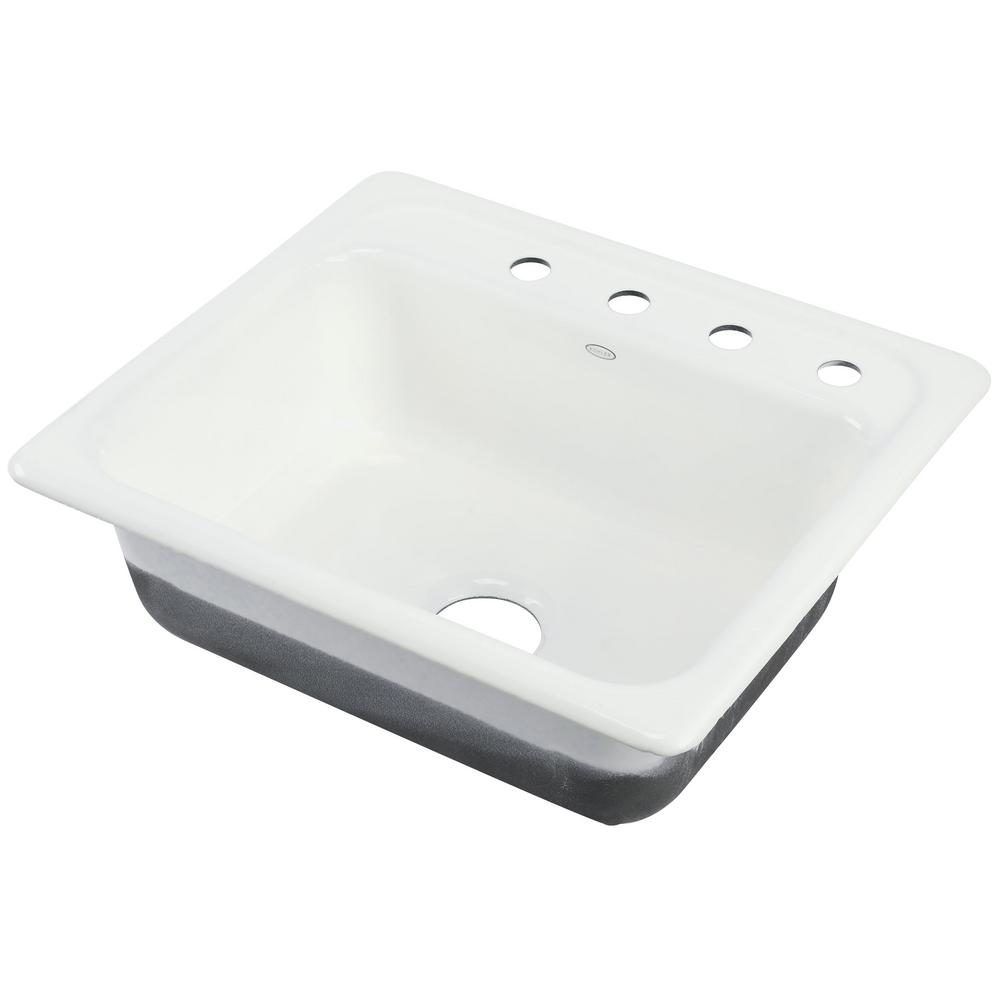 KOHLER Mayfield Drop In Cast Iron 25 In 4 Hole Single Bowl Kitchen   White Kohler Drop In Kitchen Sinks K 5964 4 0 64 1000 