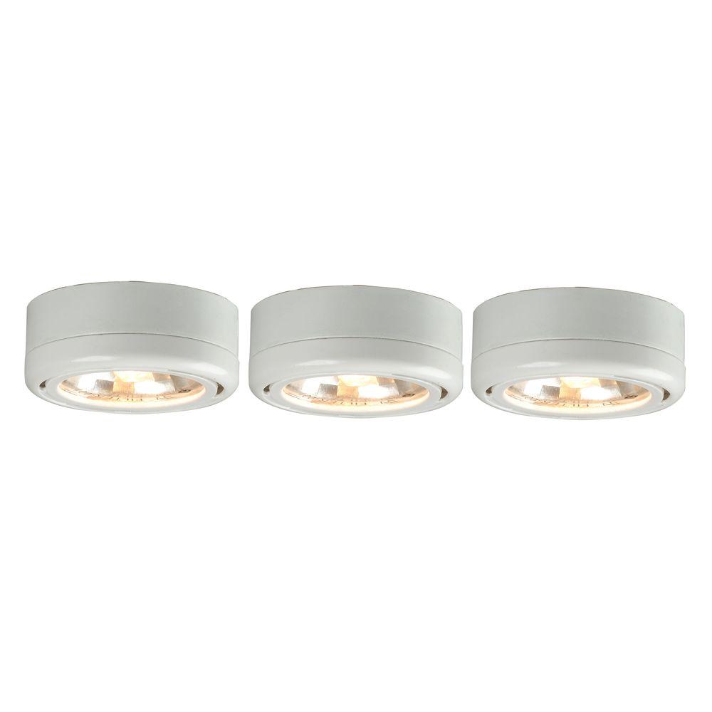 Hampton Bay 3-Light White Round Under Cabinet Halogen Puck Lights-EC5930WH - The Home Depot