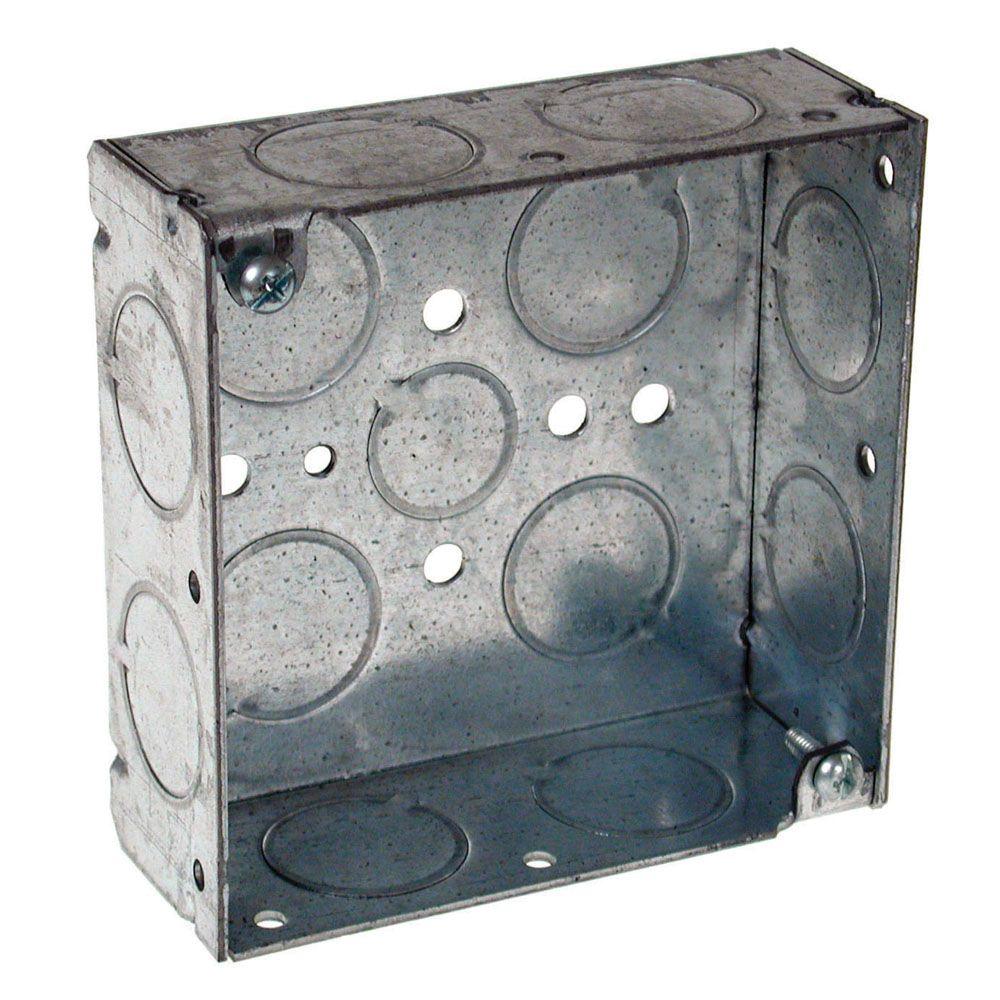 RACO 4 in. Square Box, Welded, 1-1/2 in. Deep with 1/2 in. and 3/4 in