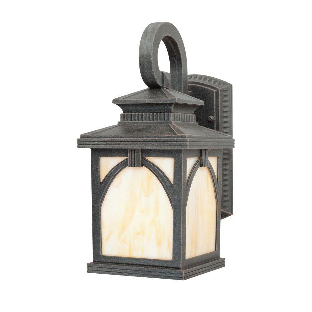 Westinghouse 1 Light Rust On Cast Aluminum Exterior Wall Lantern Westinghouse 1 Light Rust On Cast Aluminum Exterior Wall Lantern With Tiffany Art Glass Panels