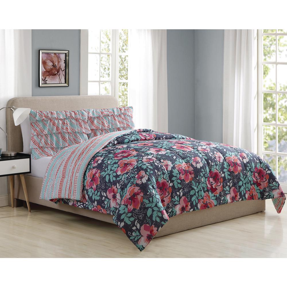 Peach Oak Yorkshire Ruffle Full Queen Comforter Set 3 Piece