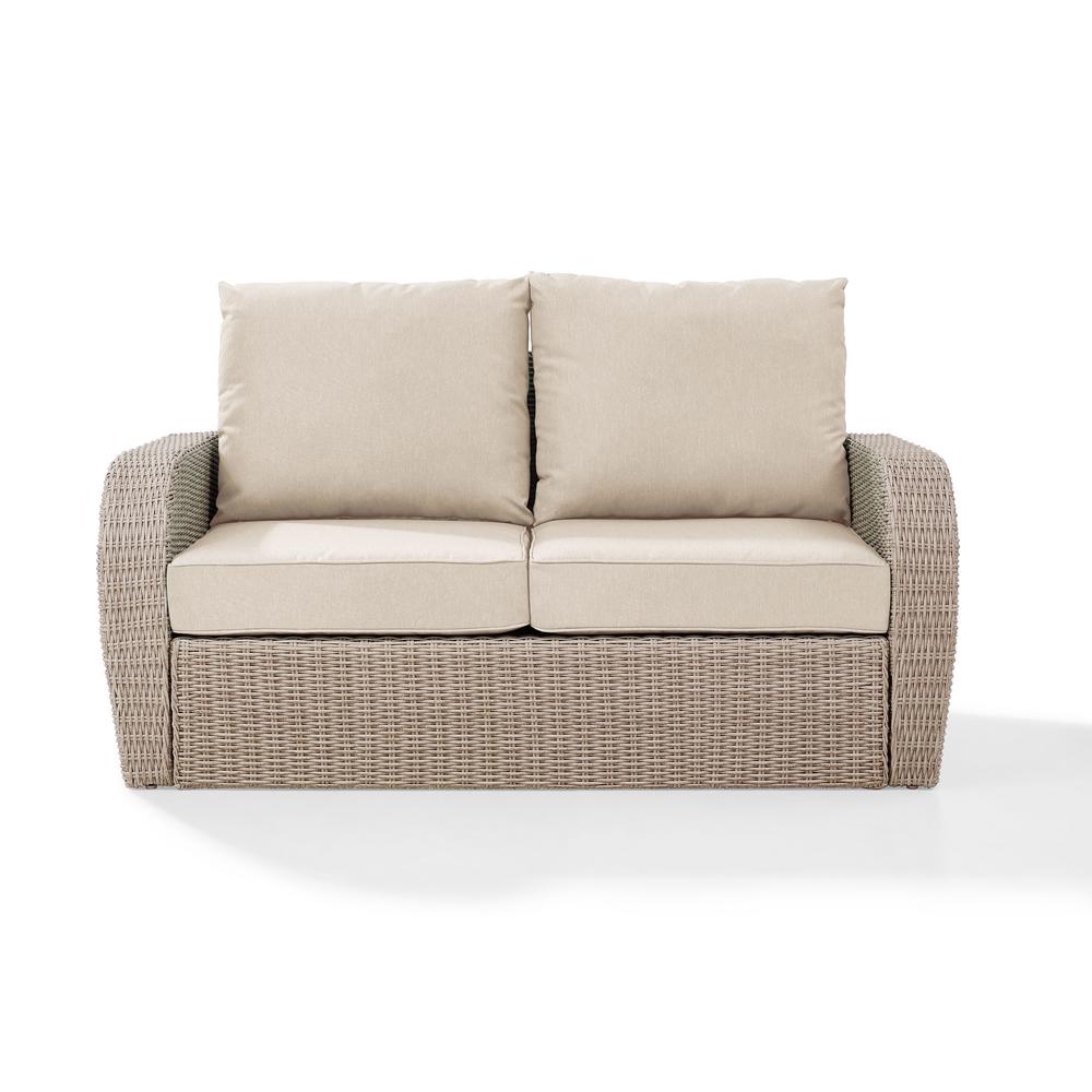 Crosley St Augustine Wicker Outdoor Loveseat With Oatmeal Cushion