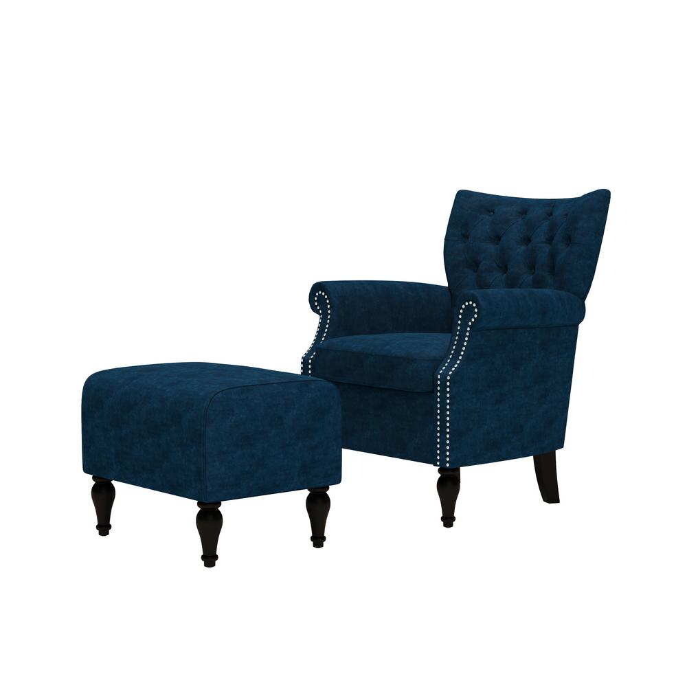 navy blue chair and ottoman