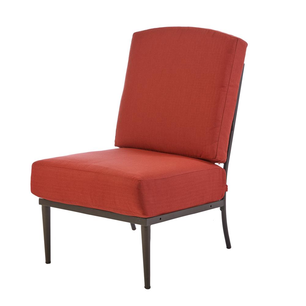 Brown Metal Patio Furniture Armless Chairs Oak Cliff Patio Metal Armless Lounge Chair With Chili Cushion