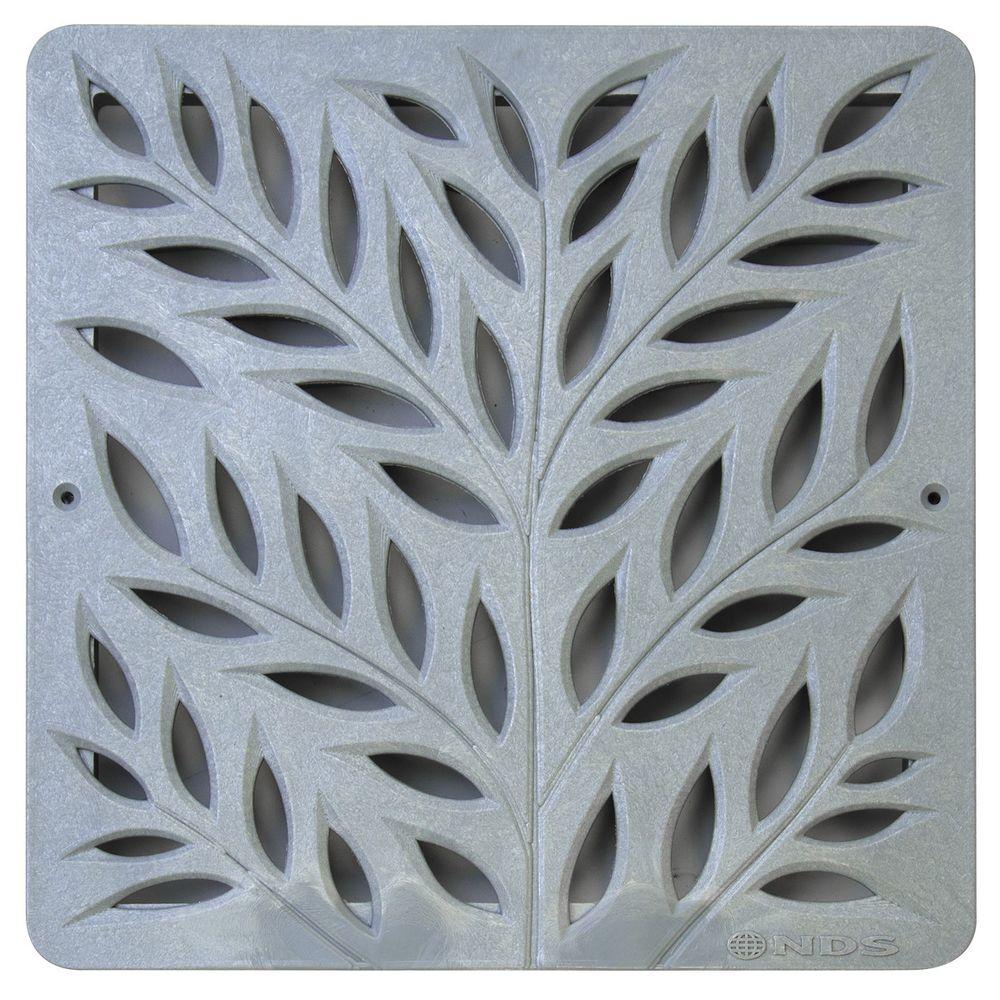 12 in. Plastic Botanical Design Square Decorative Grate in Gray