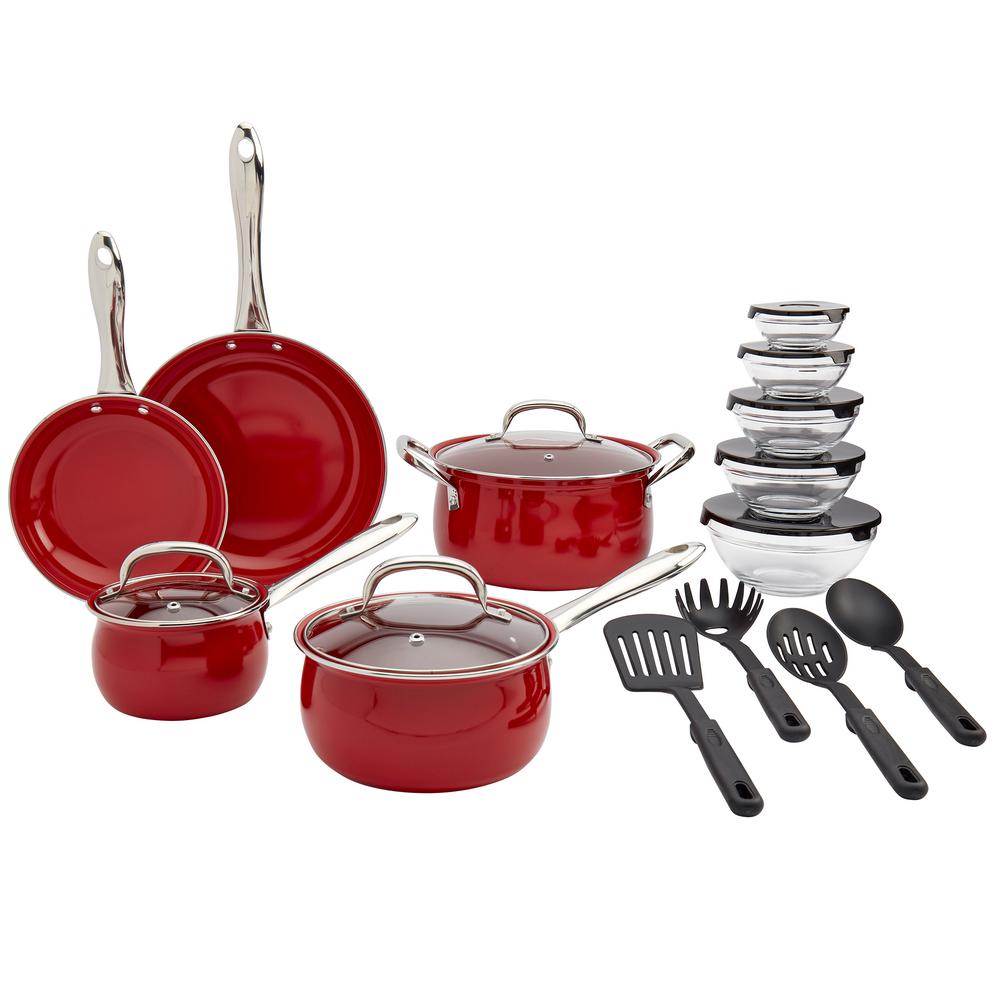 Basic Essentials 22Piece Red Carbon Steel NonStick Cookware Set TMSJ1524EC The Home Depot
