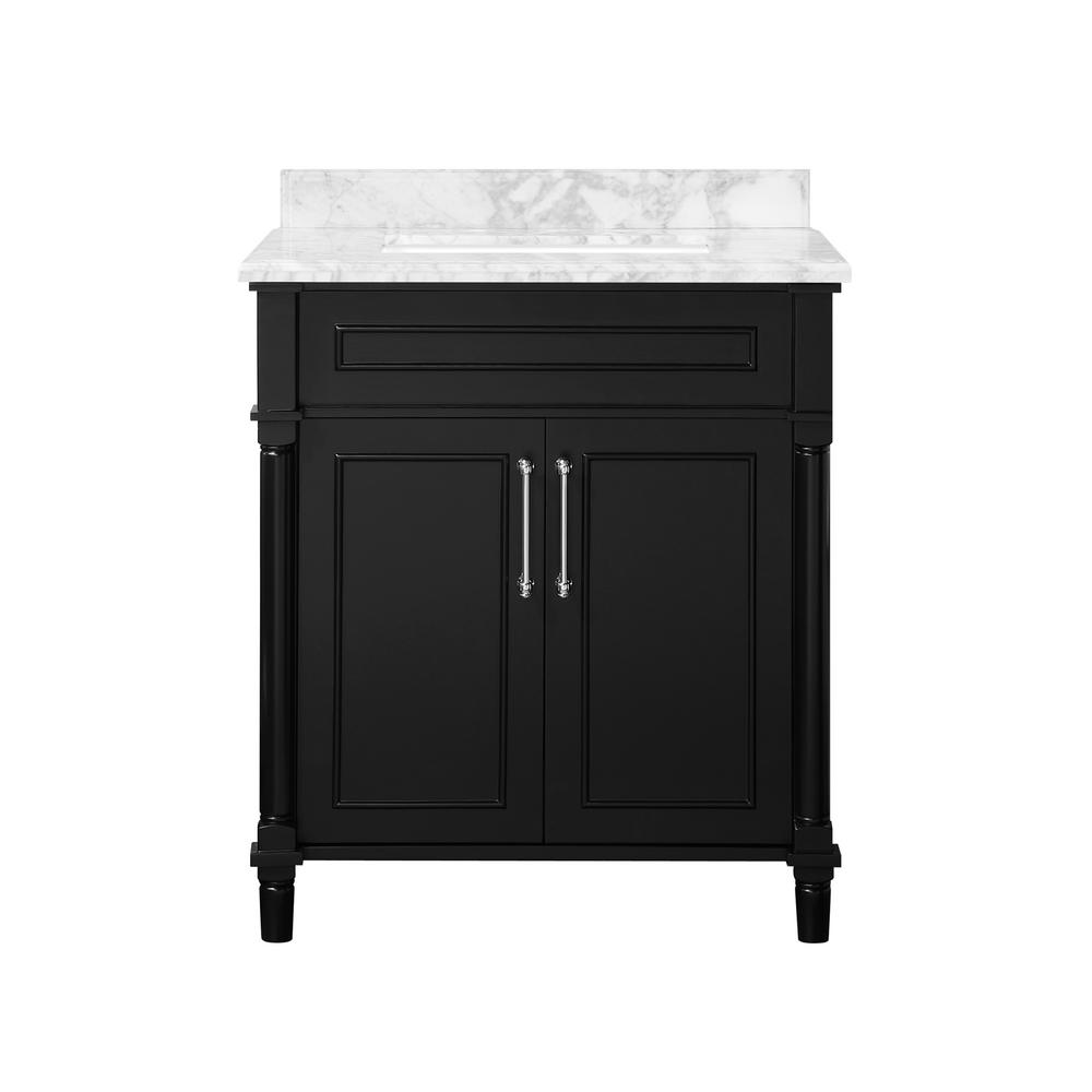 Home Decorators Collection Aberdeen 30 in. x 22 in. D Bath Vanity in Black with Carrara Marble Vanity Top in White with White Basin