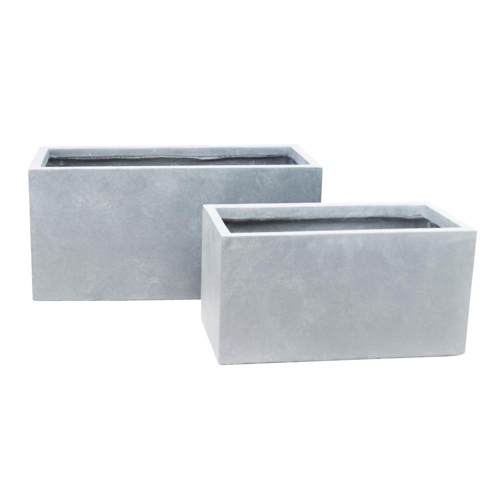 Kante 31 In And 23 In L Slate Gray Lightweight Concrete Modern Low Granite Outdoor Planter Set Of 2 Rf0104ab C60611 The Home Depot