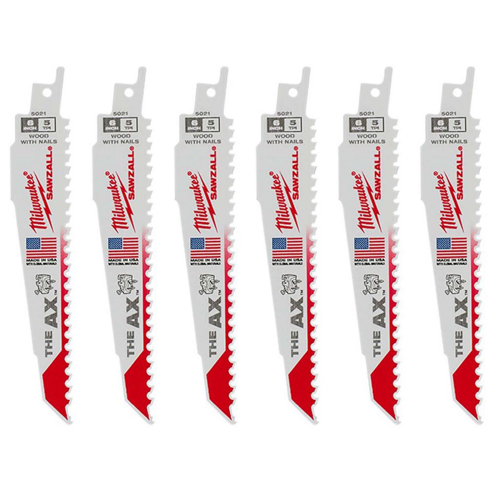 Milwaukee 6 in. 5 Teeth per in. AX Nail Embedded Wood Cutting SAWZALL Reciprocating Saw Blades (6 Pack) was $18.97 now $9.99 (47.0% off)