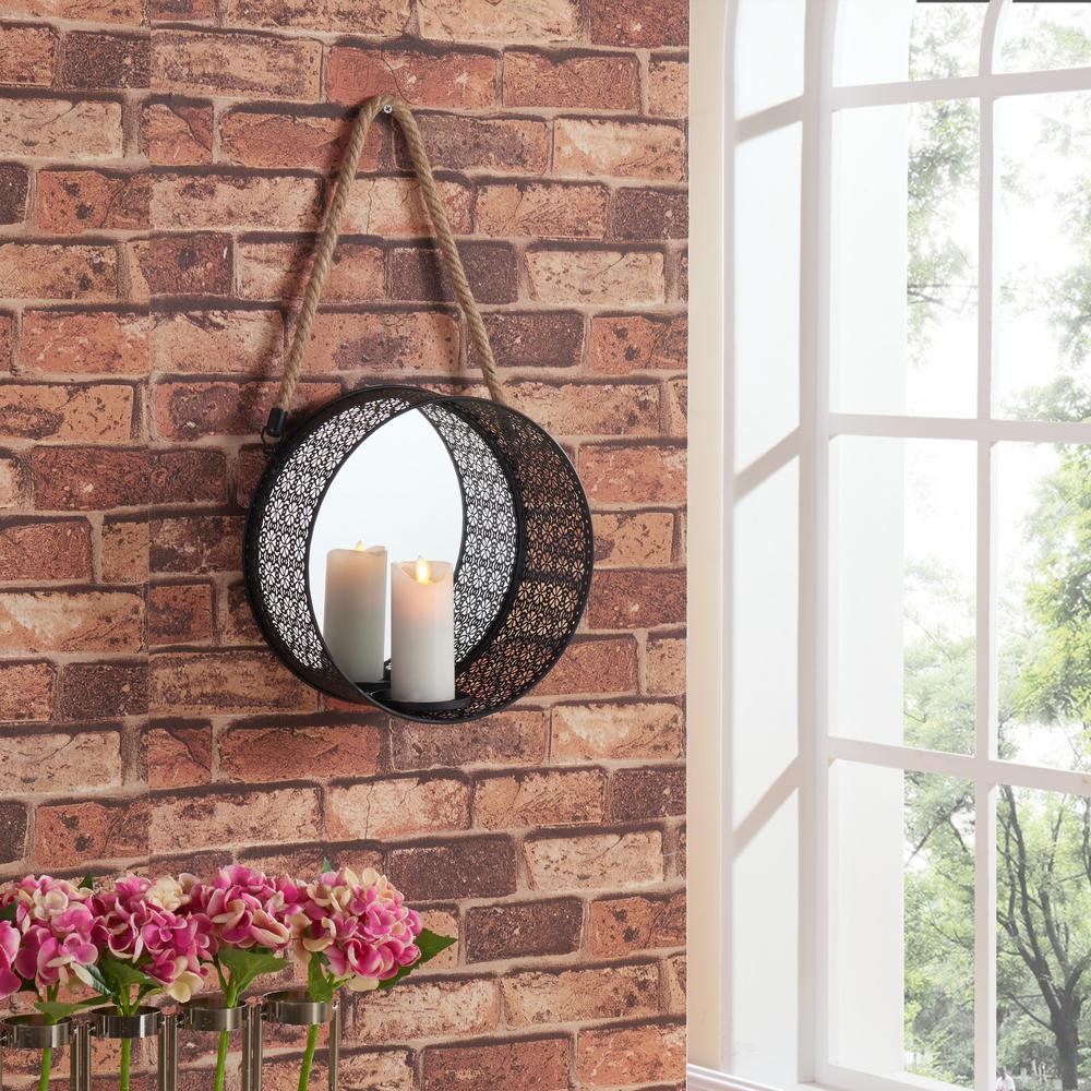 Danya B Round Filigree Black Metal Wall Candle Sconce With Mirror Se1908 The Home Depot - Mirror Wall Candle Holders Danya B Round Filigree Black Metal Wall Candle Sconce With Mirror Se1908 The Home Depot - Mirror Wall Candle Holders