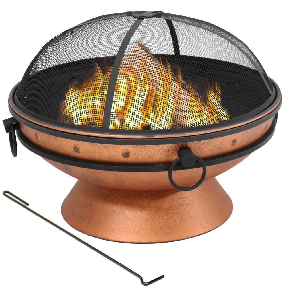 Sunnydaze Decor 30 In Copper Royal Cauldron Fire Pit With Handles And Spark Screen Nb Ffp30 Copper The Home Depot