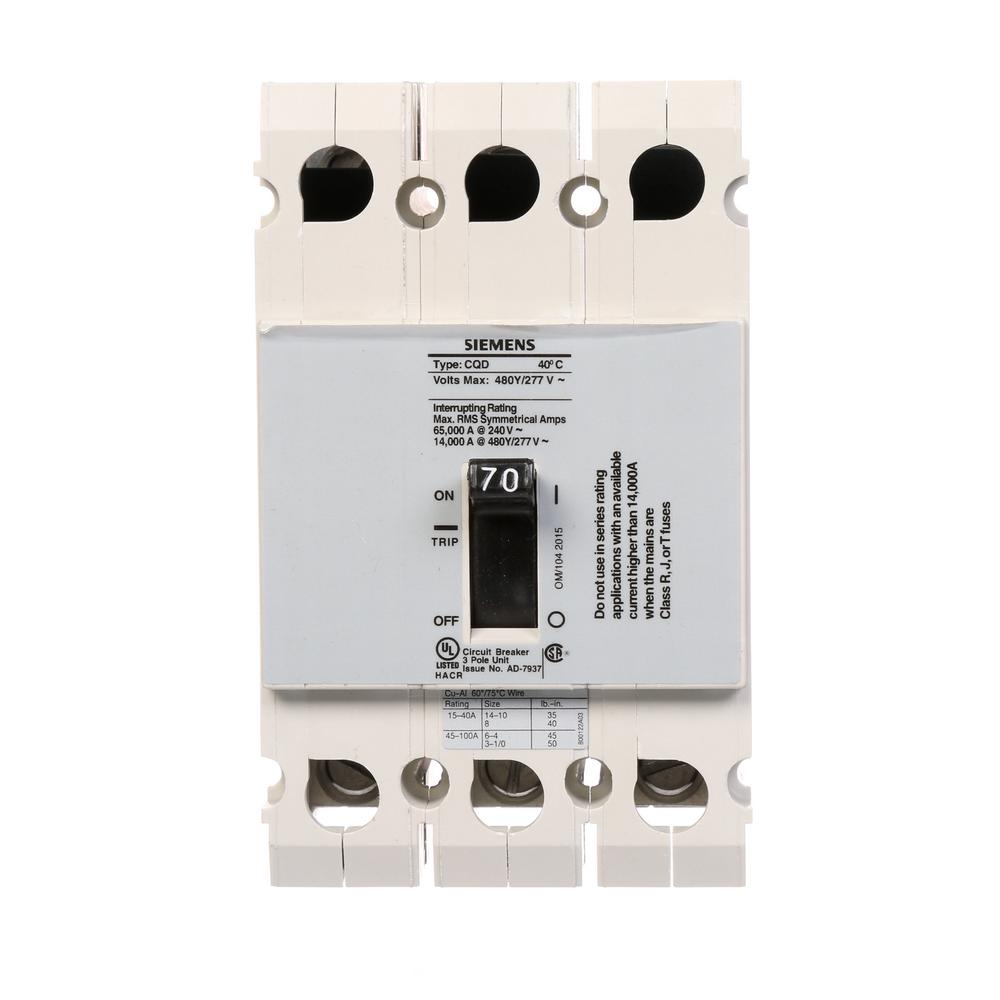 Siemens 70 Amp Triple Pole Type CQD Cable In Cable Out DIN Rail Circuit Breaker by Siemens