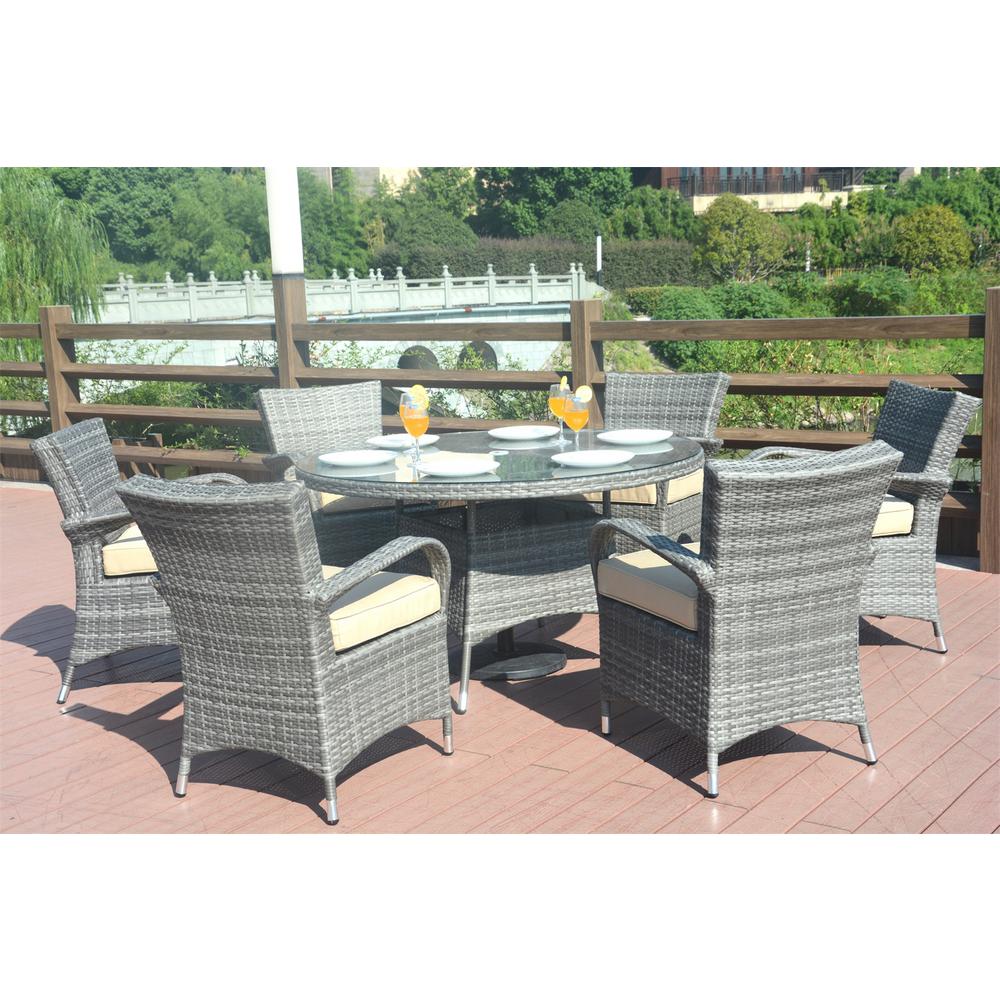 DIRECT WICKER Sicily 7-Piece Wicker Outdoor Dining Set with Washed