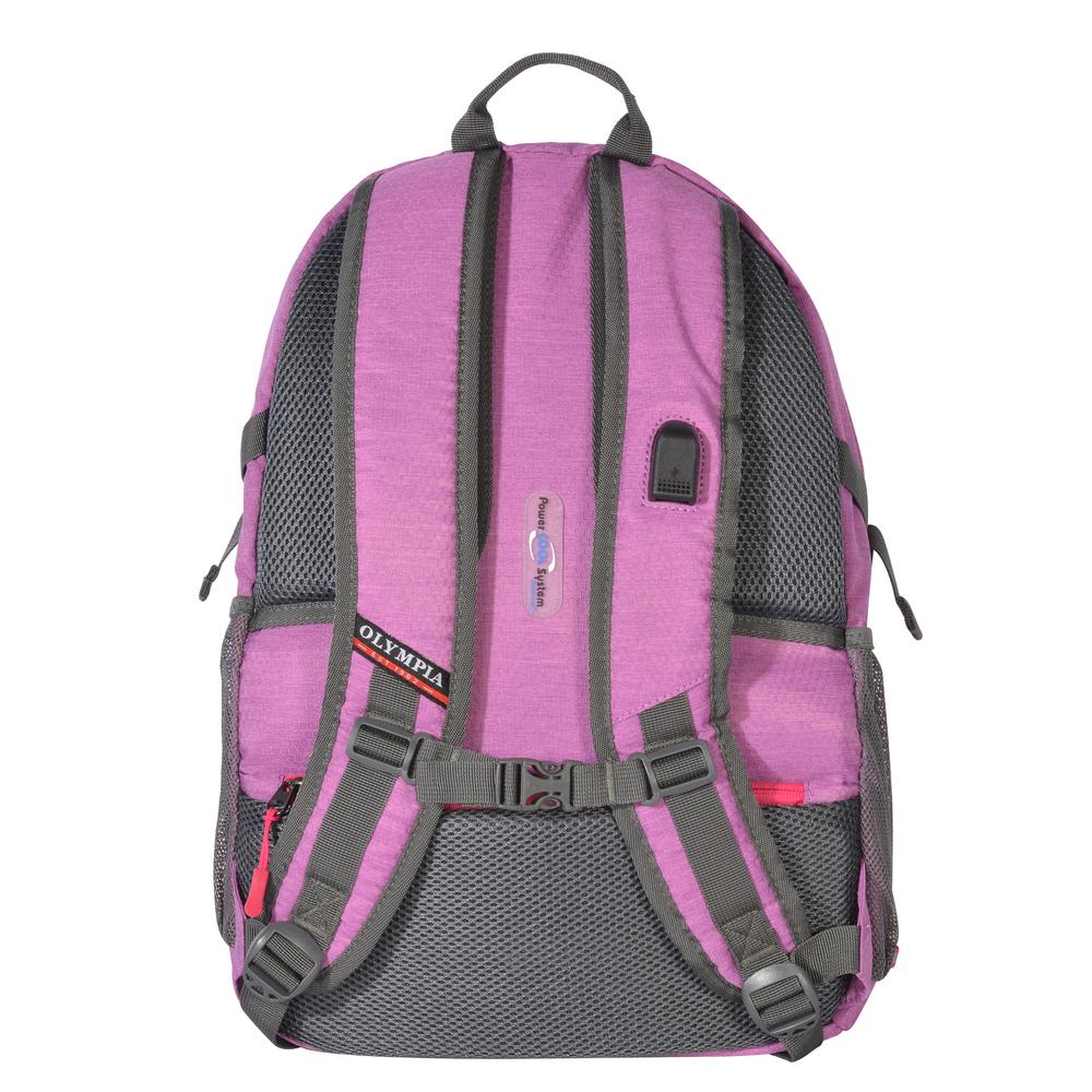 pink backpack with laptop compartment