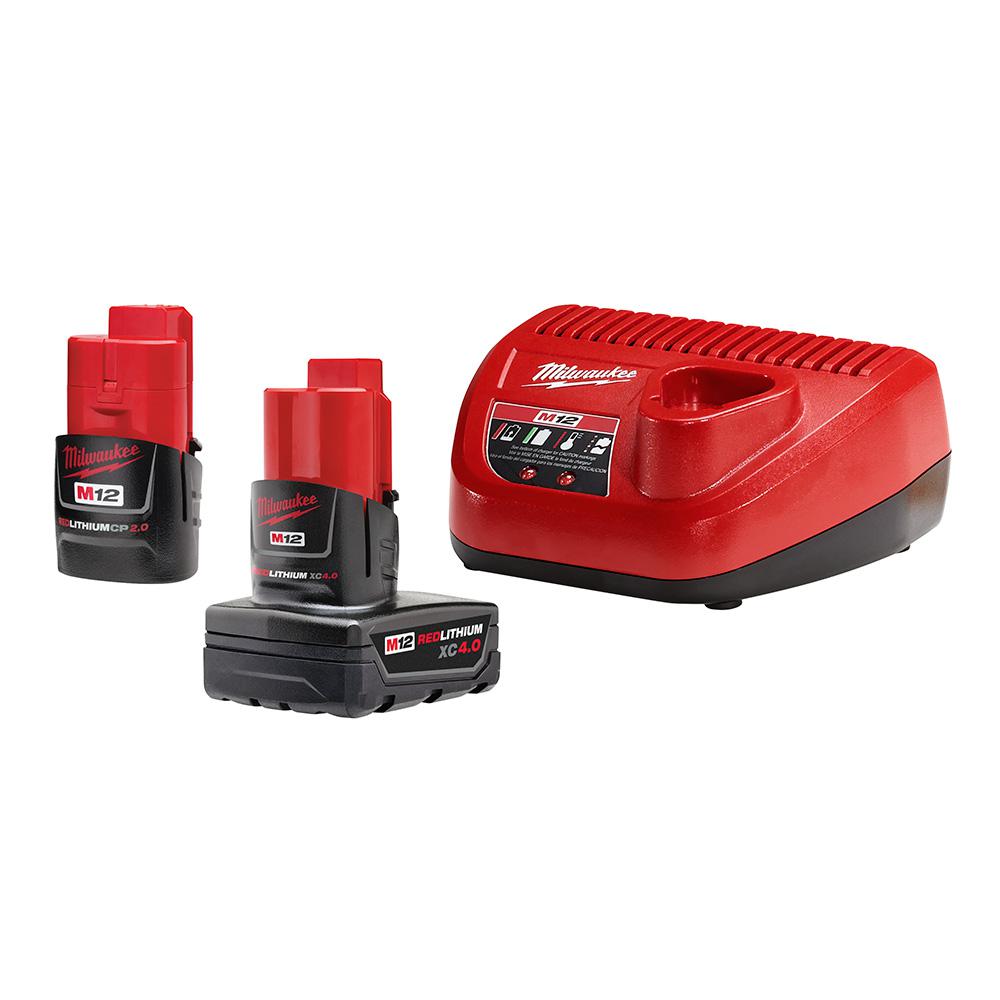 Photo 1 of M12 12-Volt Lithium-Ion 4.0 Ah and 2.0 Ah Battery Packs and Charger Starter Kit
