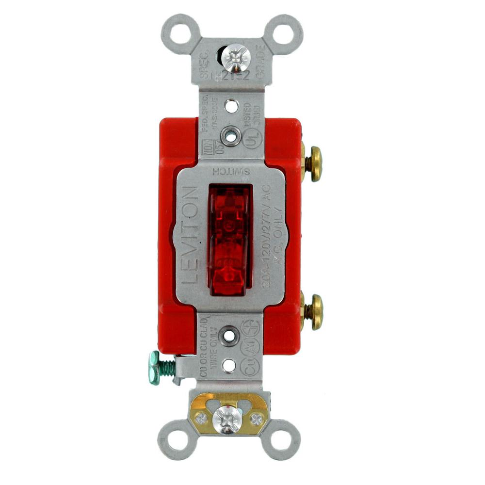 Extra Heavy Duty Spec Grade Leviton 1221-2R 20-Amp Red Self Grounding 120//277-Volt Toggle Single-Pole AC Quiet Switch