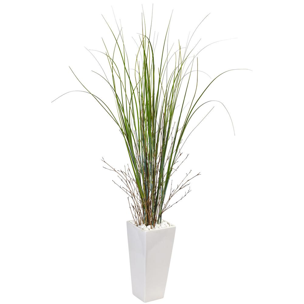 Nearly Natural Indoor Bamboo Grass Artificial Plant in White Tower ...