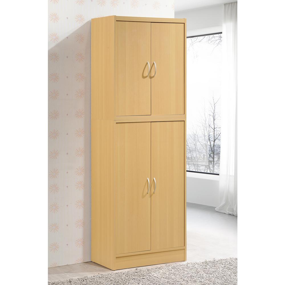 Hodedah 4 Door Beech Kitchen Pantry Hi224 Beech The Home Depot