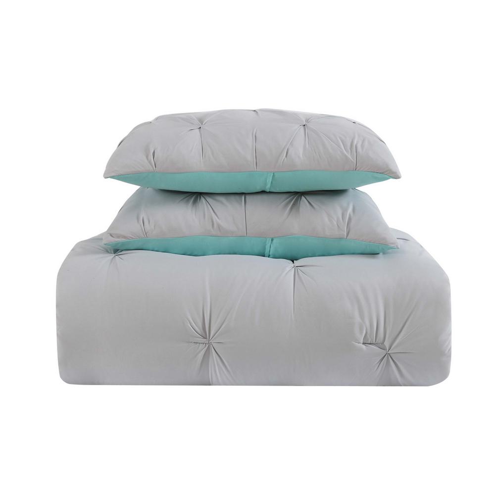 My World Pleated 2 Piece Silver Grey And Turquoise Duvet Twin Xl