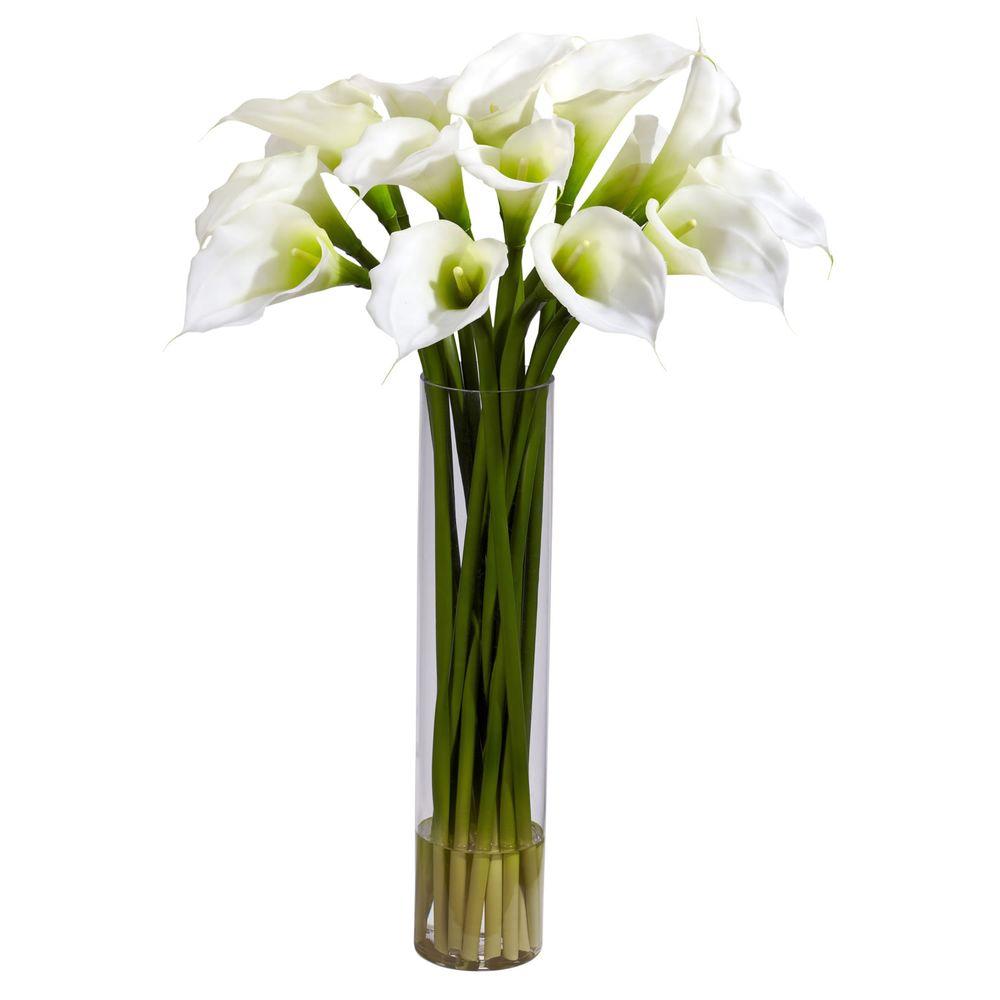 27 In H Cream Calla Lilly With Cylinder Silk Flower Arrangement Silk Flower Arrangement