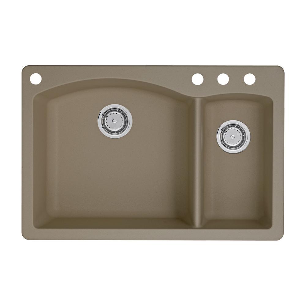Blanco Diamond Dual-Mount Granite 33 in. 4-Hole 70/30 Double Bowl ...