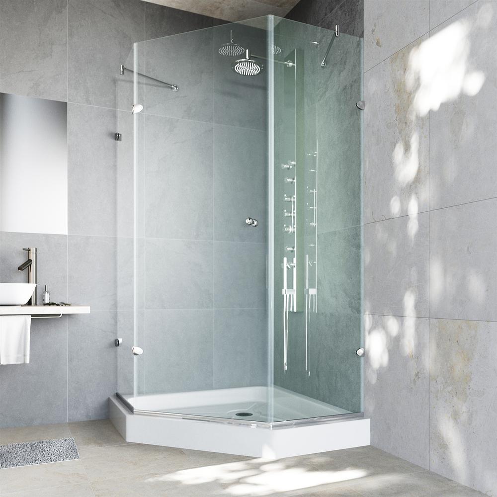 VIGO 42 in. x 78 in. Frameless NeoAngle Shower Enclosure in Chrome