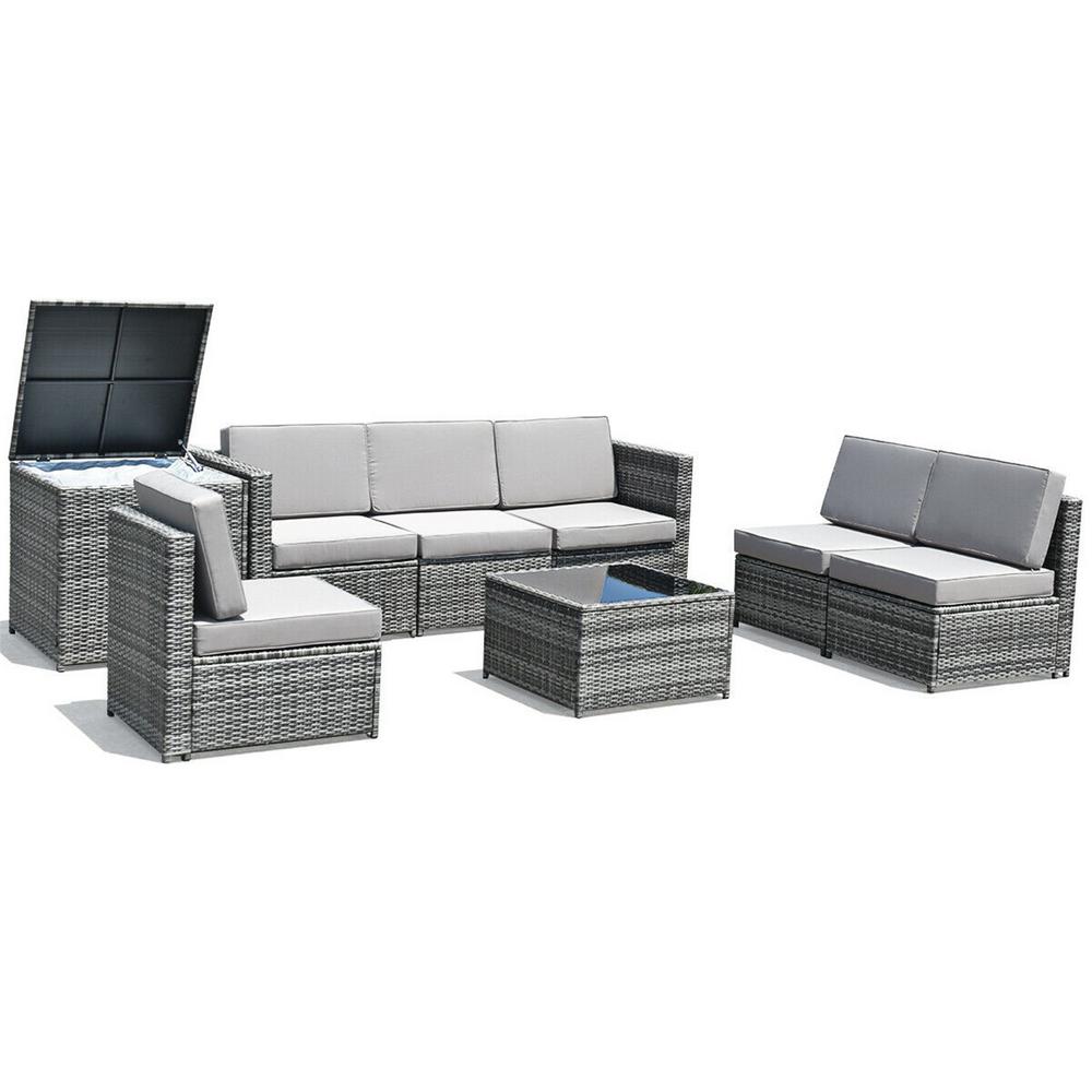 Casainc Gray 8 Piece Wicker Patio Conversation Set With Cushionguard Gray Foam Cushions And Coffee Table Wfhw62884 The Home Depot