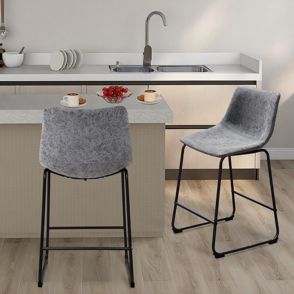 Maypex 24 in. Charcoal Faux Leather Upholstered Counter Stool with Low