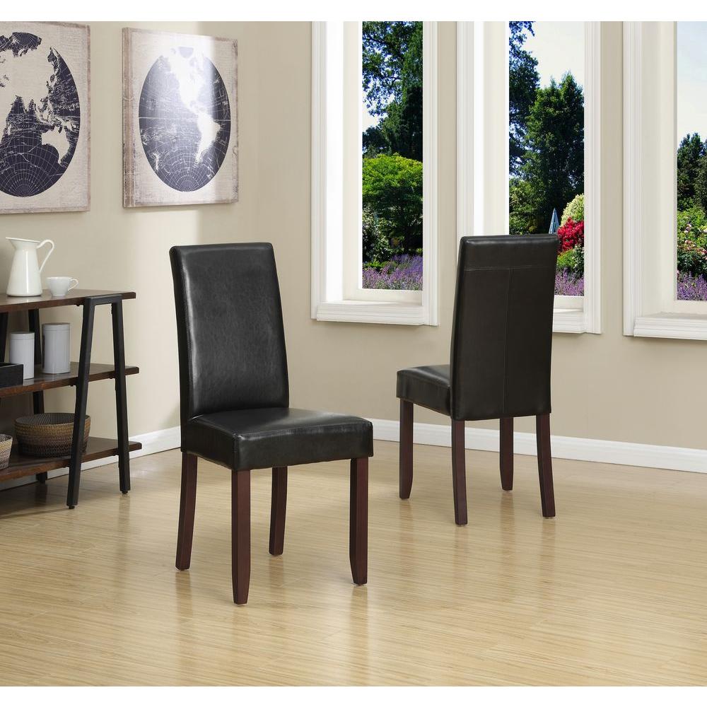 Simpli Home Acadian Midnight Black Faux Leather Parsons Dining Chair