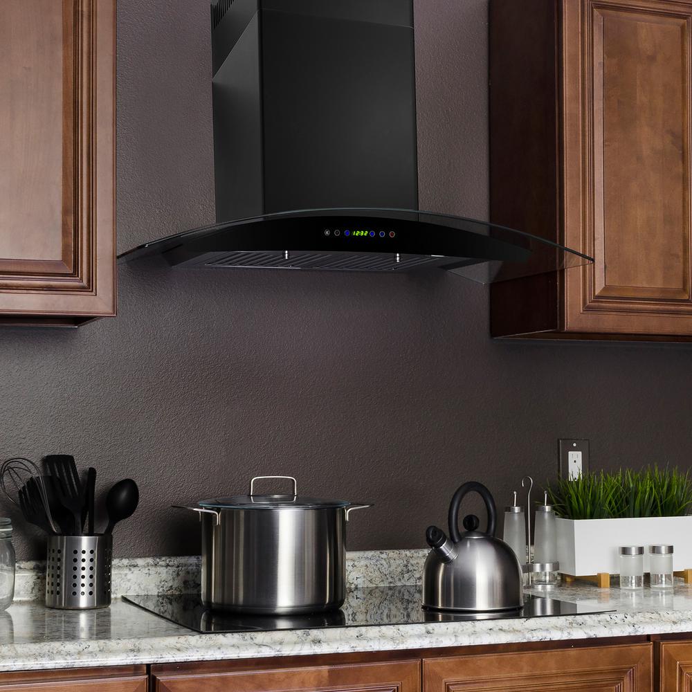 30" Black Painted Finish Stainless Steel Wall Mount Range Hood Touch Panel