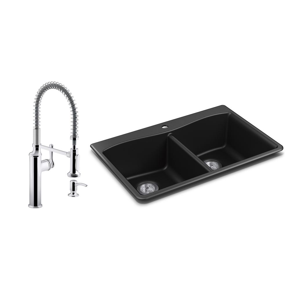 KOHLER Kennon Dropin/Undermount Granite Composite 33 in. Double Bowl
