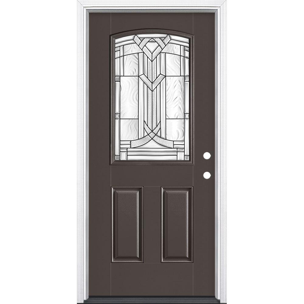 Masonite 36 In X 80 In Chatham Camber Top Half Lite Left Hand Painted Fiberglass Prehung Front Door W Brickmold Wood Frame