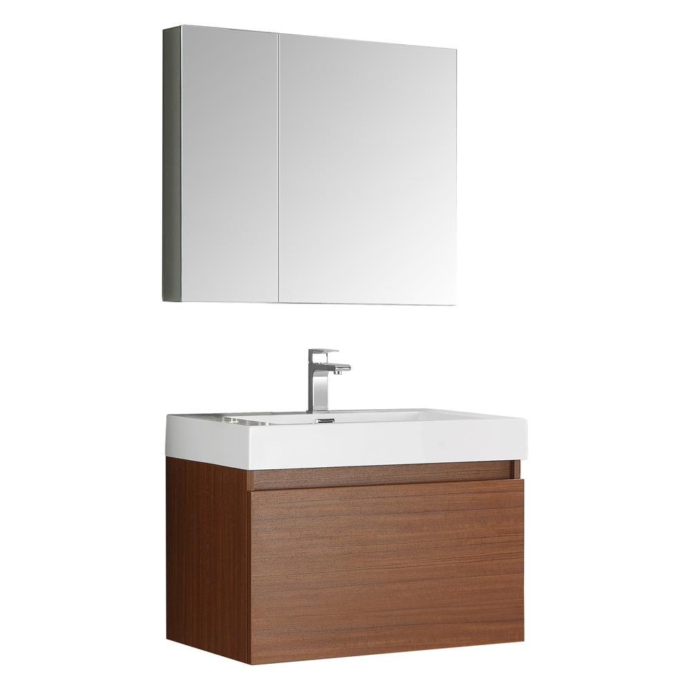 Fresca Mezzo 36 In Vanity In Teak With Acrylic Vanity Top In White With White Basin And Mirrored Medicine Cabinet Fvn8008tk The Home Depot