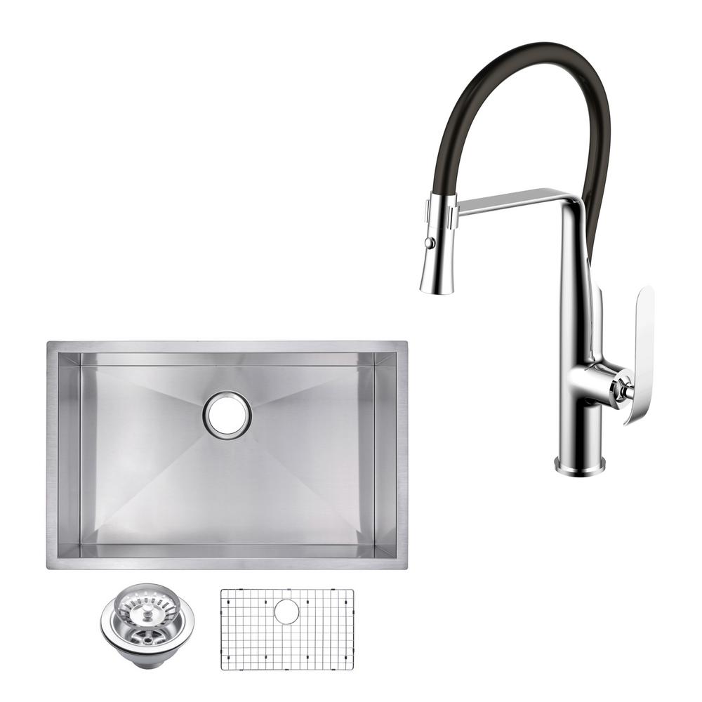 Water Creation All In One Undermount Stainless Steel 30 Single Bowl Kitchen Sink With Faucet Chrome Kit