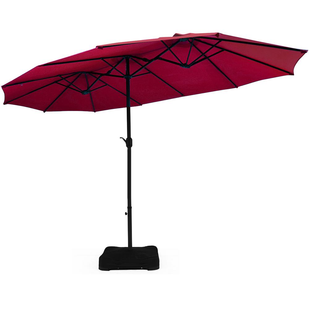 Costway 15 Ft Market Double Sided Outdoor Patio Umbrella In Burgundy With Crank And Base Op70097wn The Home Depot