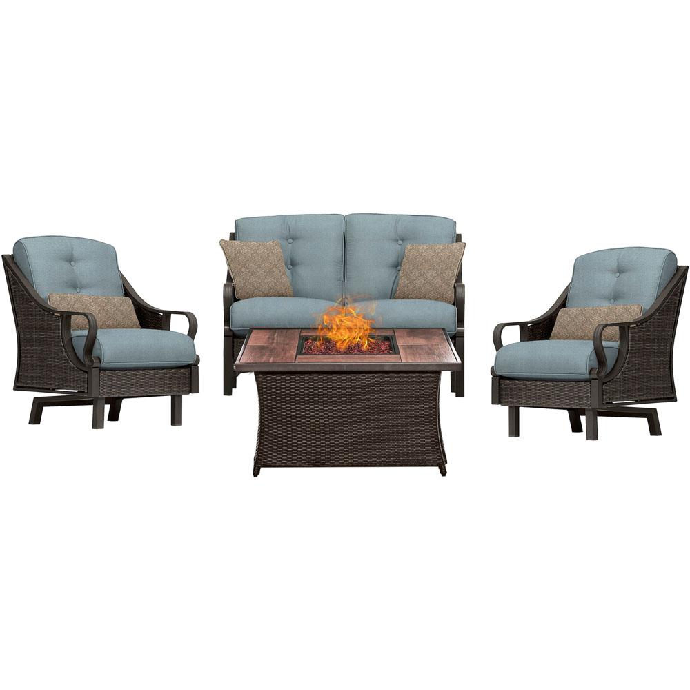 Hanover Ventura 4 Piece All Weather Wicker Patio Conversation Set