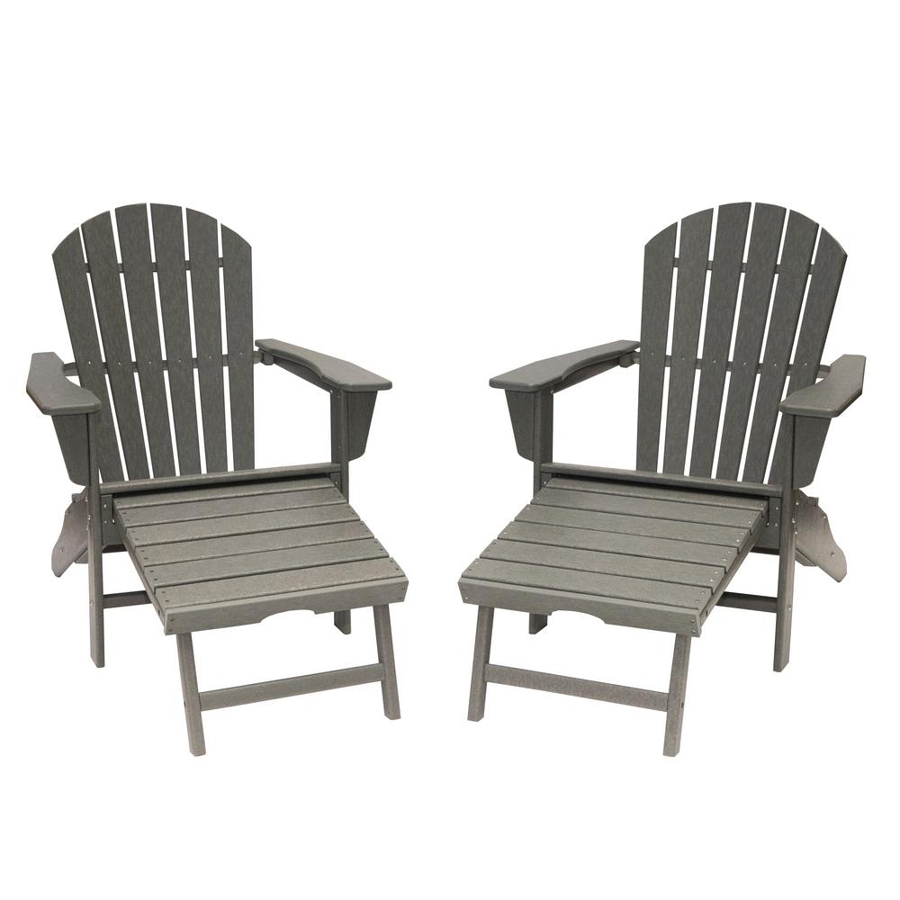 LuXeo Hampton Gray Plastic Outdoor Patio Adirondack Chair with 