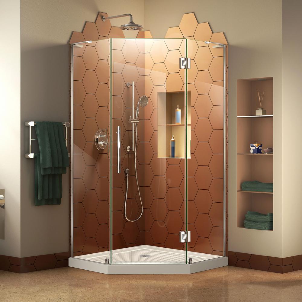 Dreamline Prism Plus 36 In X 74 75 Semi Frameless Neo Dreamline Prism Plus 36 In X 74 75 Semi Frameless Neo Angle Hinged Shower Enclosure Chrome With Base Dl 6060 01 The Home Depot