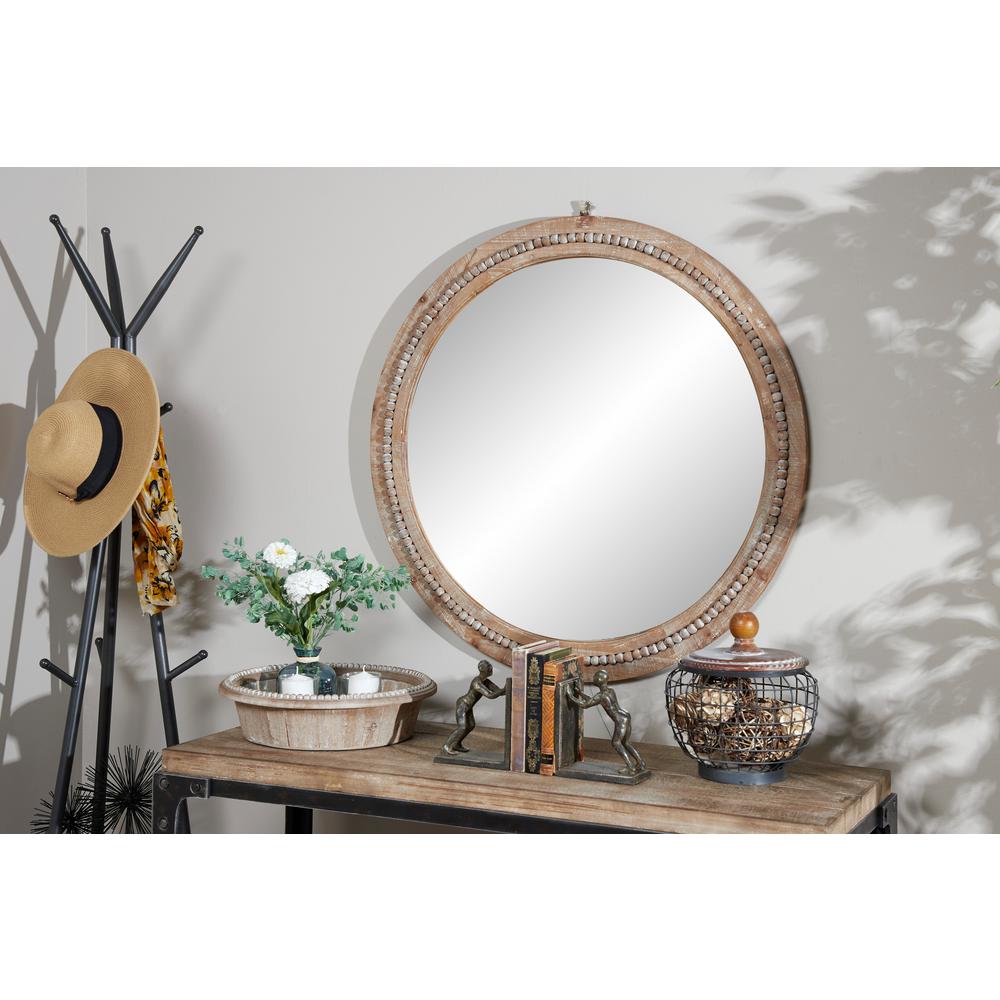 Litton Lane Round Natural Wood Brown Wall Mirror 43591 The Home Depot