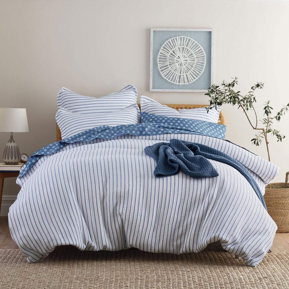 The Company Store Orion Navy Striped Organic Cotton Full Duvet