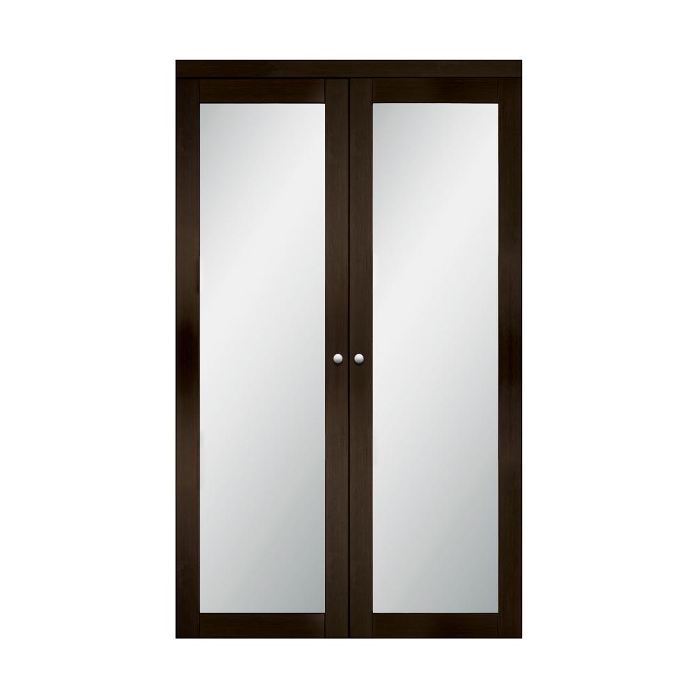 Truporte 30 In X 80 25 Espresso 1 Lite Tempered Frosted Glass Mdf Bi Fold Door